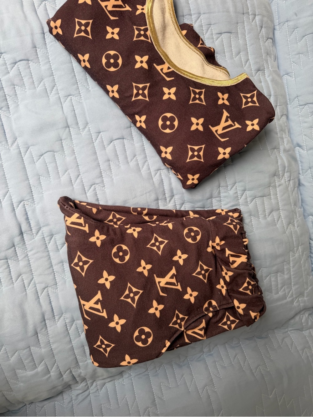 Brown and Tan Logo-Print Women's Pajama Set